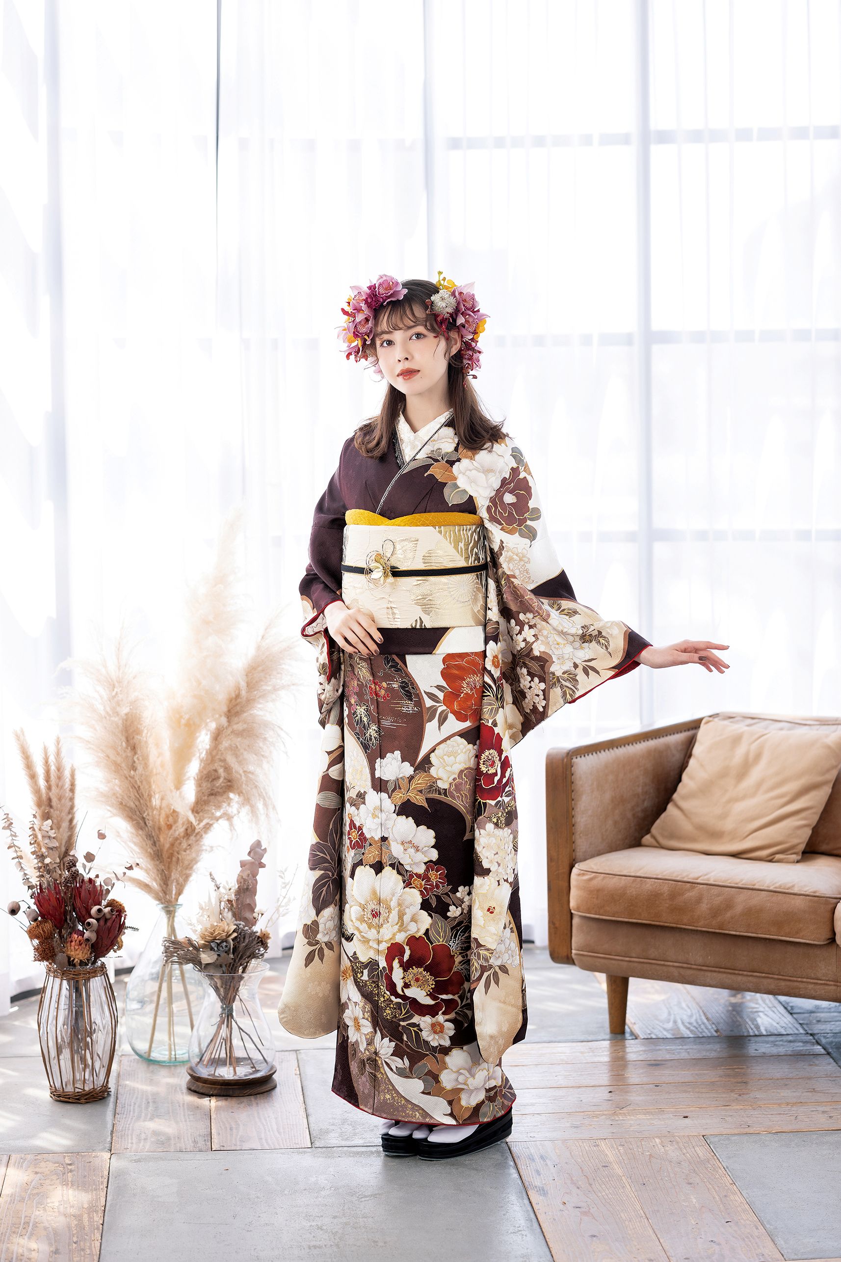 【Y145】　振袖　まとめ売り　リメイク用 クール系モード 青/黒 牡丹柄 目立つ 派手 豪華 カッコいい振袖